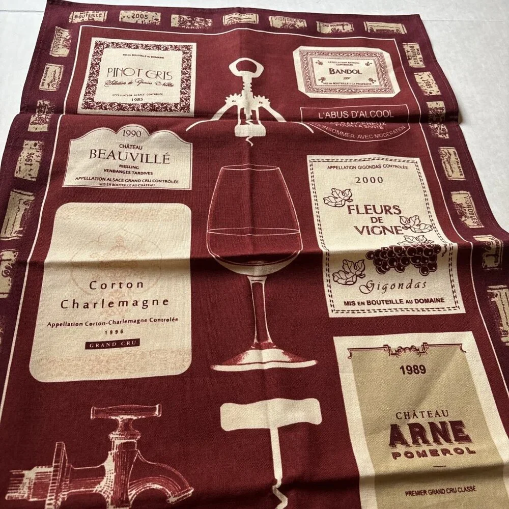 Cotton kitchen towels Made In France Burgundy & White